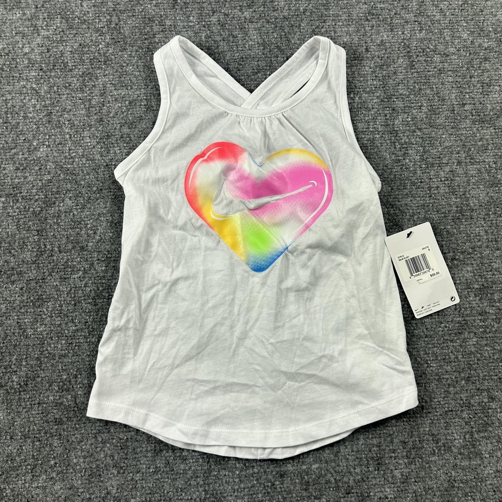 Nike Tank Top Girls 6 White Heart Rainbow Graphic Swoosh Cotton‎ Sports